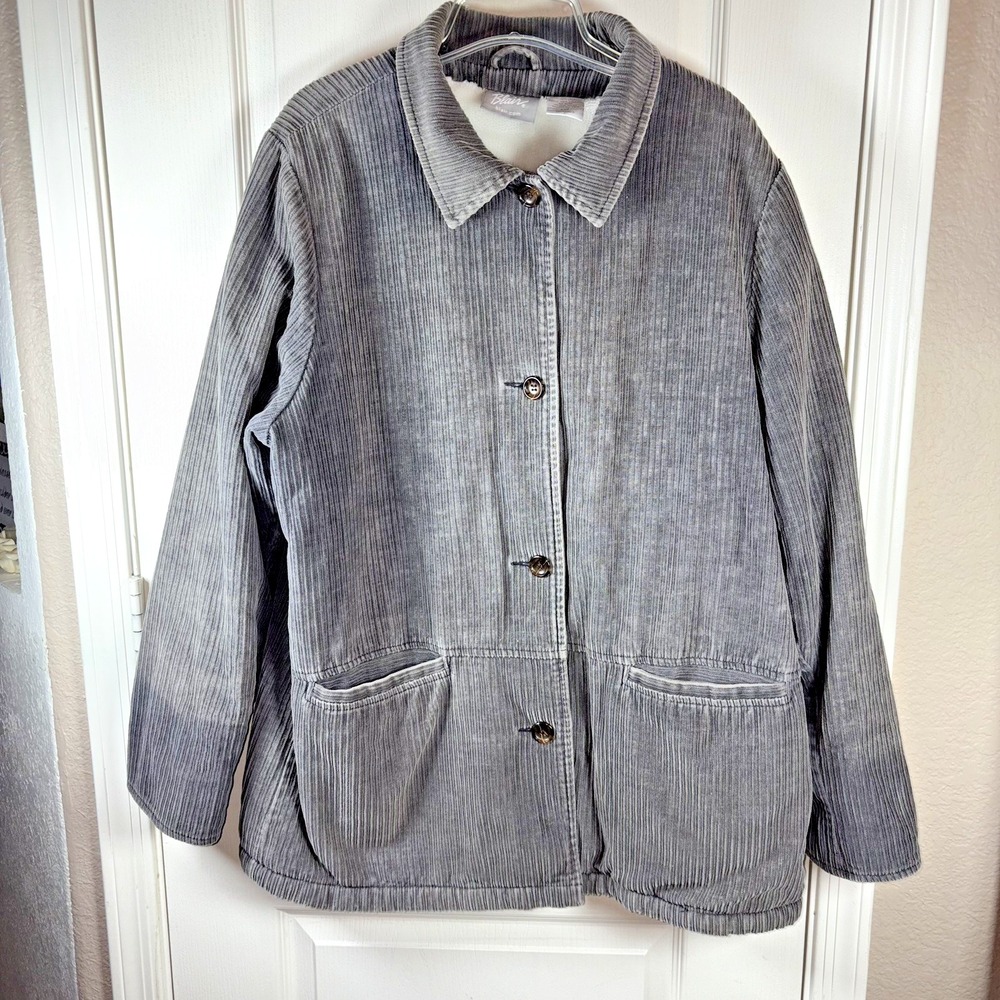 Blair Men's L Corduroy Gray‎ Shirt Jacket Relaxed Fit Collared Button Down EUC